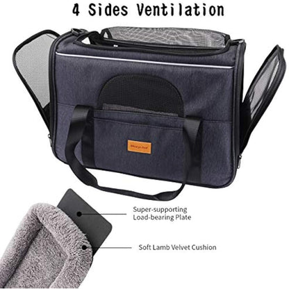 Morpilot Pet Carrier Bag, Portable Cat Carrier Bag Top Opening, Removable Mat and Breathable Mesh, Foldable Cat Carrier Transport Bag for Dogs and Cats, with Shoulder Strap and Pet Bowl Grey