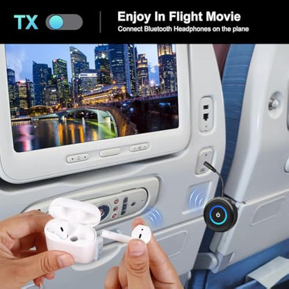 Giveet Bluetooth V5.3 Transmitter Receiver for TV, 2-in-1 Wireless Transmitter Adapter for TV Airplane PC MP3 Gym, Bluetooth Receiver for Wired Speakers Headphones, No Delay, Pair 2 Devices, 16 Hours