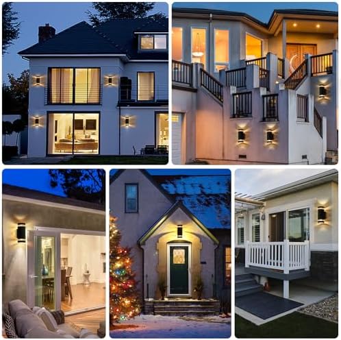 LMP Outdoor Wall Lights Mains Powered, Up Down Outside Lights Black, IP65 External LED Front Door Lamp Porch Light Electric, Exterior GU10 Round Lighting Sconce Wall Mounted for House