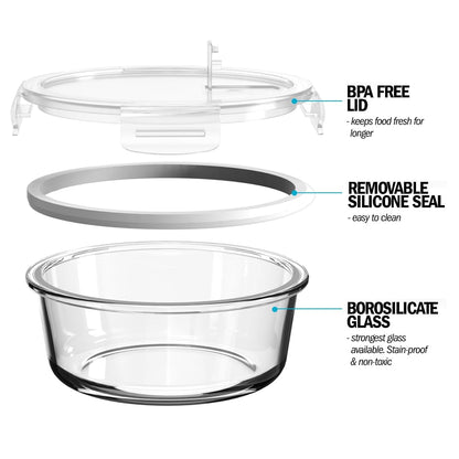 Igluu Meal Prep Glass Containers [5 PACK + EXTRA lid] - Glass Food Storage, Microwave, Oven, Freezer & Dishwasher-safe - Airtight Meal Prep Boxes with
