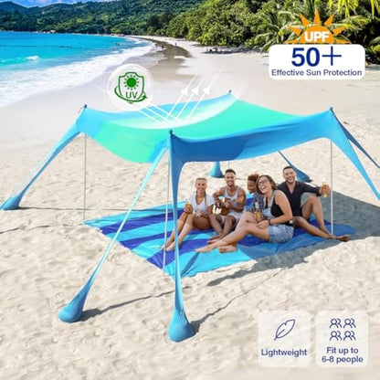 Rhino Valley Beach Tent, 6-8 Person with UV 50+ Sun Protection, Portable Beach Shade Shelter, Large Family Canopy Outdoor Tent for Camping, Fishing, Picnic, Garden