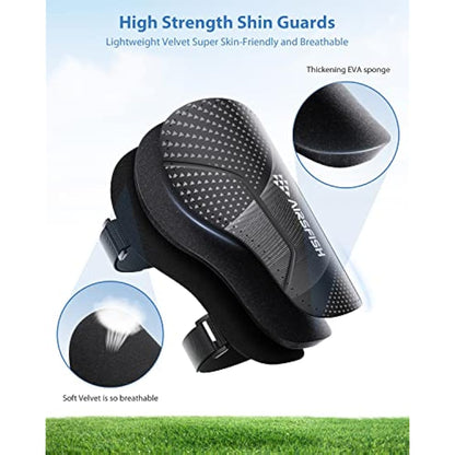 AirsFish Shin Pads Boys CE Certified Kids Football Shin Guards Breathable Non Slip Extended Adjustable Straps Lightweight Soccer Shin Pads for Boys Girls Teens Leg Calf Protective