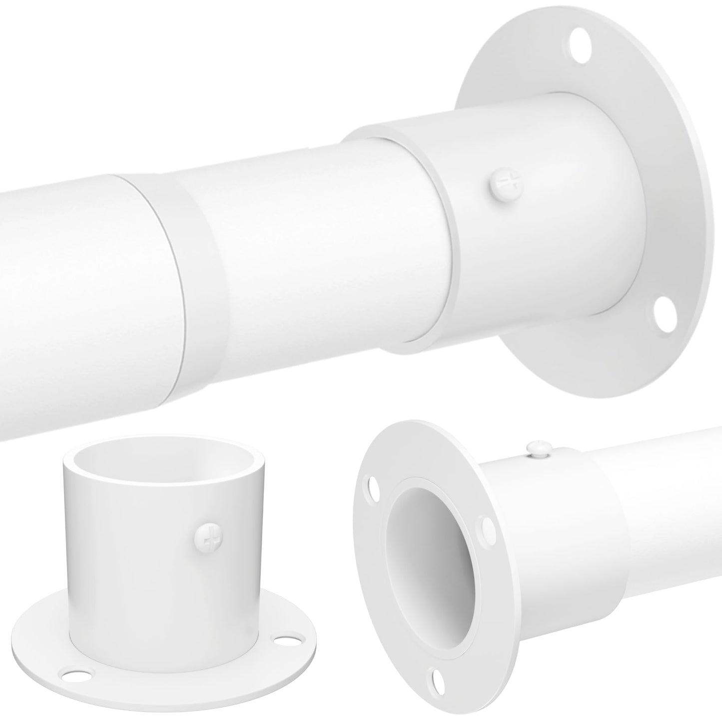 Wardrobe Rail, Heavy Duty Clothes Rod with End Sockets, Adjustable Hanging Rails for Clothes, Wardrobe and Bathroom, 68-90CM/Diameter 32MM, White