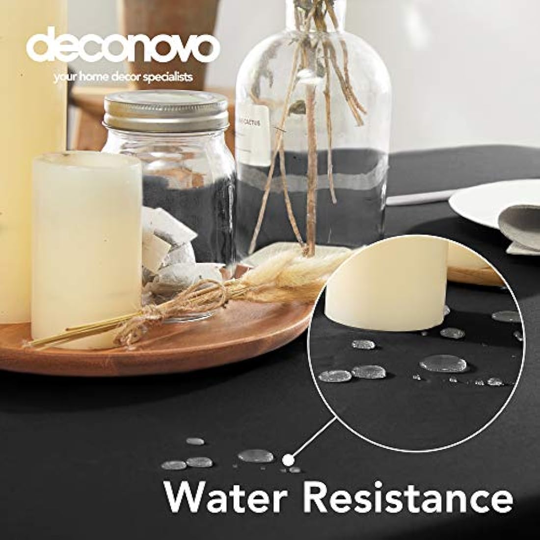 Deconovo - Halloween Decorations - Rectangle Oxford Tablecloth - Wipe Clean Table Cover - Water Resistant - 132 x 229 cm - Black