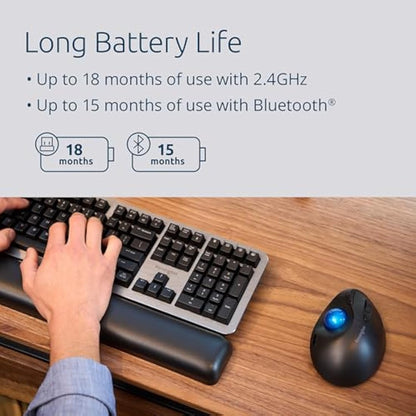 Kensington Pro Fit Ergo TB450 Bluetooth 2.4GHz with Dual Wireless Capability, Up to 18 months of Battery Life, Ergonomic 34mm Thumb Operated Trackball Mouse, Made from 50% Recycled plastic (K72194WW)
