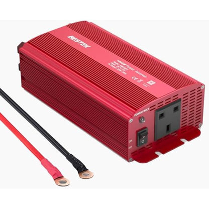 BESTEK 1000W Power Inverter 12V to 240V 230V Voltage Converter with Car 10-gauge Terminal Connection Wire for Battery