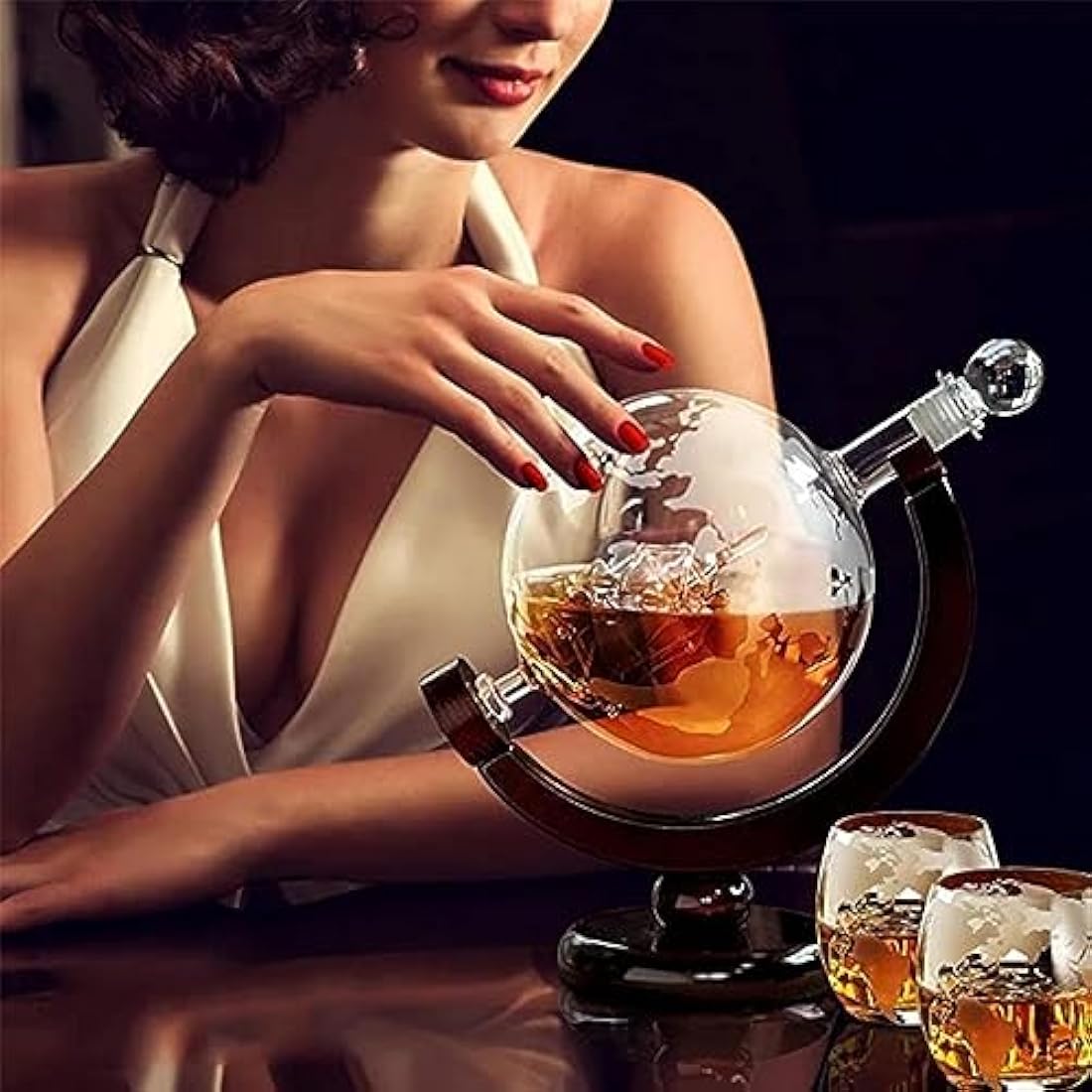 Whiskey Globe Decanter with Glasses Set, Whiskey Carafe Set with 1 Decanter and 2 Glasses with Ship for Scotch, Vodka Gift