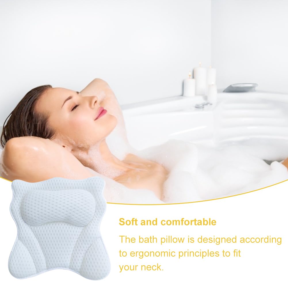 Bath Pillow,Bath Pillows for Head and Neck with 6 Suction Cups,Bath Cushion