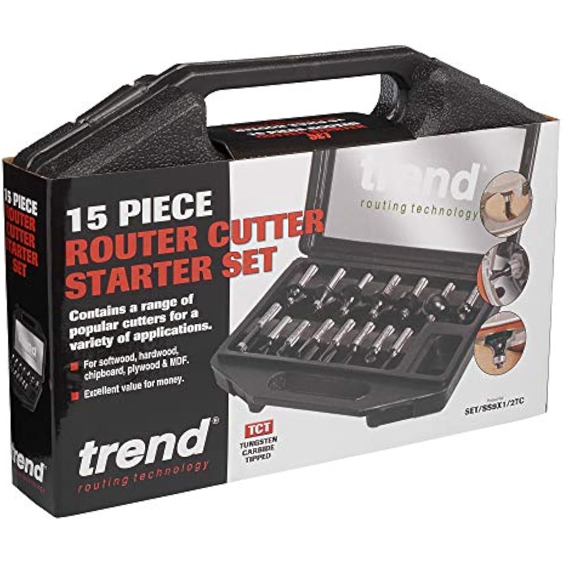 Trend 15 Piece Router Cutter Starter Set, 1/2 Inch Shank, Tungsten Carbide Tipped, Storage Case Included, SET/SS9X1/2TC