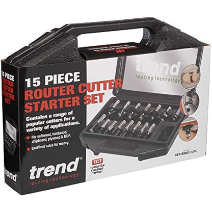 Trend 15 Piece Router Cutter Starter Set, 1/2 Inch Shank, Tungsten Carbide Tipped, Storage Case Included, SET/SS9X1/2TC