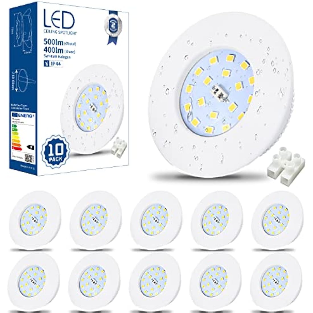 HiBay 10x 5W LED Downlights Ceiling Spot Lights Ultra Slim Recessed Down Light IP44 White Spotlights Cool White 6000K Bathroom Downlighters 240V