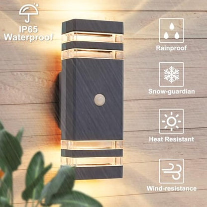 CELAVY Up Down Outside Lights with Motion Sensor, PIR Outdoor Wall Light Mains Powered, IP65 Square Front Door Porch Light Electric, GU10 Modern LED External Exterior Lamp for House, Anthracite