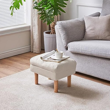 YMYNY Foot Stool, Ottoman Small, Chair with Sponge Padded Seat, Footrest, Shoes Changing Wooden Stool for Living Room, Bedroom, Entryway, 40×29×32CM, Beige HBD023M