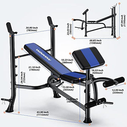 WINNOW Adjustable Weight Bench with Leg Extension and Preacher Curl Home Training Gym Weight Lifting Bench Full-Body Workout Bench Bench Press