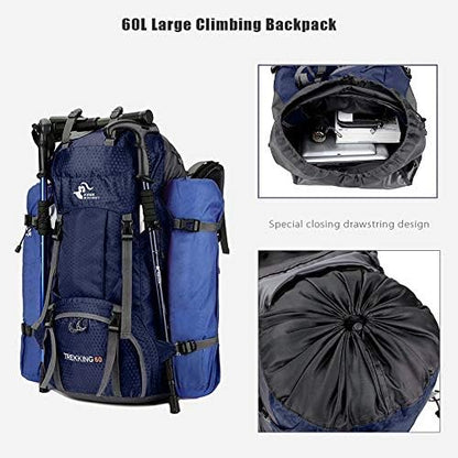 Bseash 60L Waterproof Hiking Camping Backpack with Rain Cover, Lightweight Outdoor Sport Travel Daypack Rucksack for Climbing Skiing