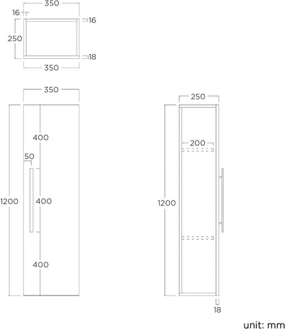 iBathUK Tall Modern Bathroom Cabinet Storage Furniture Unit Wall Hung Cupboard Shelving Grey 1200 mm MF840