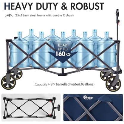 Portal 400L Festival Trolley on Wheels XXL Extended with Brakes Camping Trolley Cart Heavy Duty Beach Wagon Longer Pull along Collapsible Garden Cart Hand Truck Trailer Buggy for Fishing Picnic 160KG