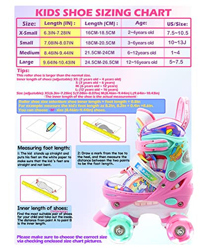 Unicorn Rainbow Kids Roller Skates for Girls Boys Toddler Ages 3-12, Adjustable Beginner Profession Kids Quad Skates, Children's Rollerskates for