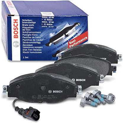 Bosch BP1505 - Brake Pads Car Front Axle - Bosch Quality - Reduced Noise and Dust - ECE-R90 Certified - Copper-Free - 1 Set of 4 Pads - With Accessories