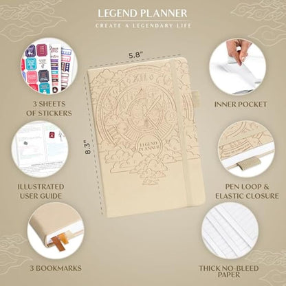 Legend Planner Hourly Schedule – Weekly & Daily Organizer with Time Slots. Appointment Book Journal for Work, Undated, A5 (Seashell)