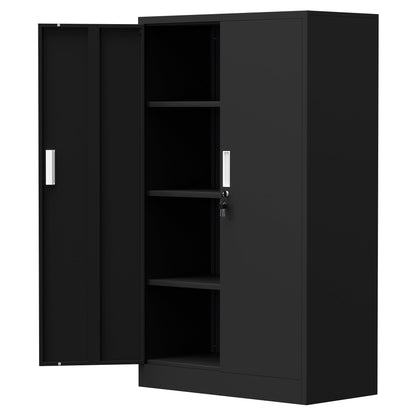 iJINGUR Metal Storage Cupboard with Locking Doors and 3 Adjustable Shelves, Lockable Steel Storage Cabinet for Home Office Garage Kitchen Pantry