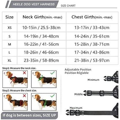 HEELE No Pull Dog Harness - Large, Reflective, Adjustable with Front & Back Leash Attachments & Soft Padded Control Handle - Grey, L