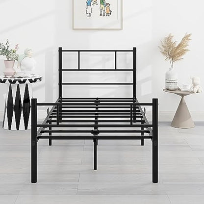 HOMERECOMMEND Single Metal Bed Frame 3ft Bed Frame with Headboard No Box Spring Needed,Under Bed Storage,Steel Slat Support,Easy Assembly,Black