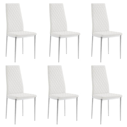 Home Detail Sierra Set of 6 Dining Chairs, White Faux Leather, Silver Legs