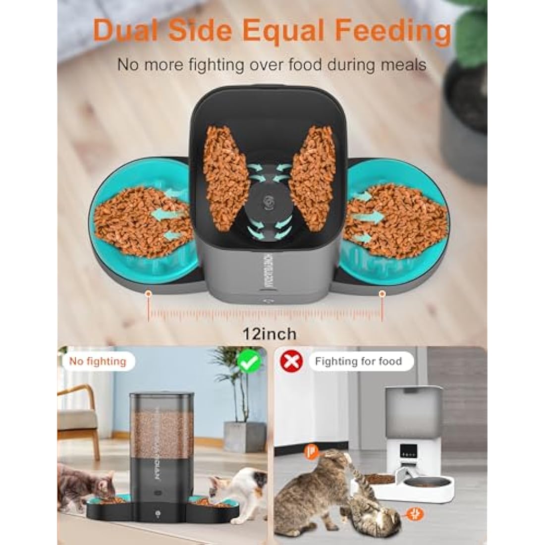 HoneyGuaridan Automatic Cat Feeder, 2.4G WiFi Smart Pet Feeder with APP Control for Remote Feeding, 3.5L Timed Cat Food Dispenser Programmable 1-6 Meals, for 2 Cats & Dogs (with Slow Feeder Bowls)