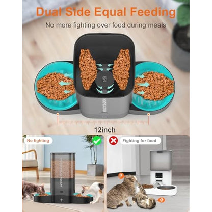 HoneyGuaridan Automatic Cat Feeder, 2.4G WiFi Smart Pet Feeder with APP Control for Remote Feeding, 3.5L Timed Cat Food Dispenser Programmable 1-6 Meals, for 2 Cats & Dogs (with Slow Feeder Bowls)