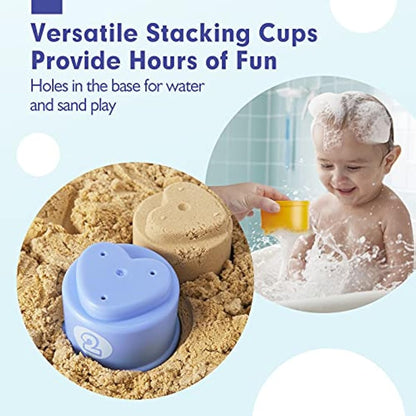 Hahaland Rainbow Stacking Cups 10 Pcs for 1 Year Old Girls Boys With Lights Sounds - Number Nesting Cups Educational Bath Baby Toys 12 18 Months 2 Year Old