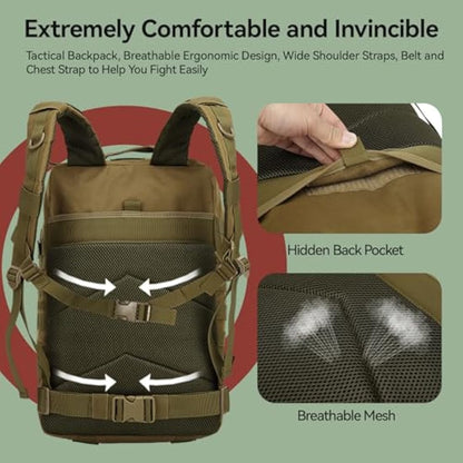 Delgeo 45L Military Tactical Backpacks Molle Army Assault Pack 3 Day Bug Out Bag Hiking Treeking Camouflage Hunting Rucksack