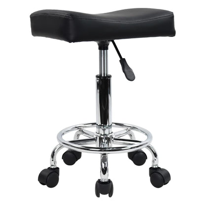 KKTONER Square Rolling Stool PU Leather Height Adjustable Swivel Massage SPA Salon Stools Task Chair with Wheels (Black)
