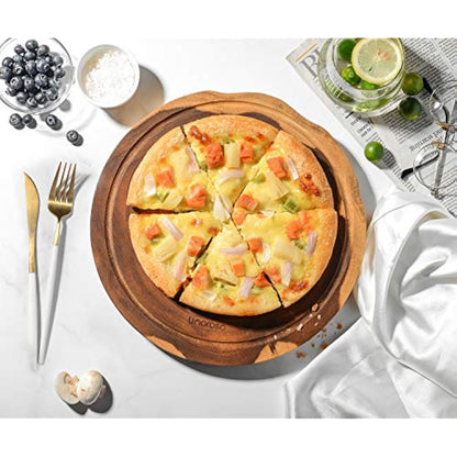 Linoroso Chopping Board Wooden Cutting Boards for Kitchens Round Non-Spliced Acacia Wood with Juice Trough Double-Sided Usable Anti-Slip Cut Resistant Anti-Bacterial - 30cm Diameter