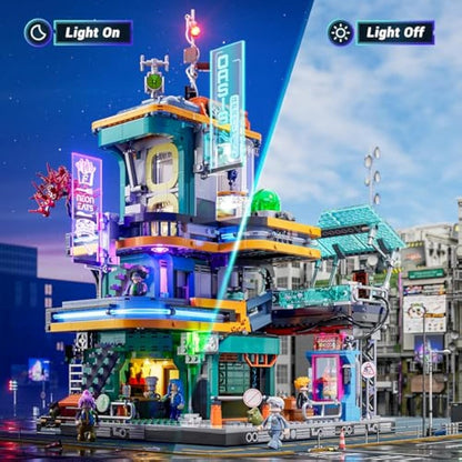 FUNWHOLE Cyberpunk Mansion Lighting Building-Bricks Set - 2524 Pcs Future City Modular Buildings Set Display Idea for Adults and Sci-fi Lovers
