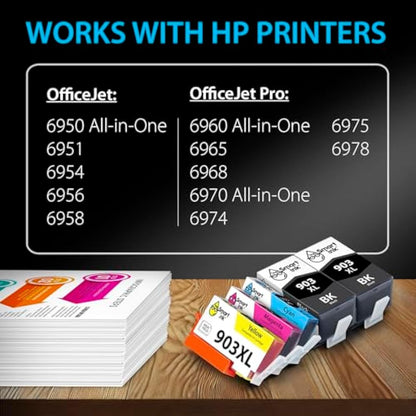 Smart Ink Compatible Ink Cartridge Replacement for HP 903 903XL High Yield 5 Multipack (2 Black XL & C/M/Y) with Advanced Chip Technology to use with Officejet 6950 Officejet Pro 6960 6970 All-in-one