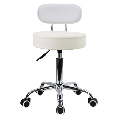KKTONER PU Leather Rolling Stool with Mid Back Height Adjustable Office Computer Home Drafting Swivel Task Chair with Wheels (White)