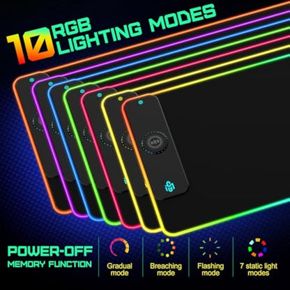 GIM Wireless Charging RGB Gaming Mouse Pad 15W, LED Mouse Mat 900x400x4MM, 10 Light Modes Extra Large Mousepad Non-Slip Rubber Base Computer Keyboard Mat for Gaming (Black-Max)