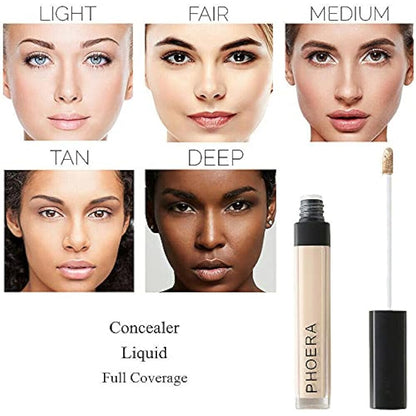 Phoera Full‑Coverage Matte Liquid Concealer – Waterproof, Oil‑Free Camouflage for Dark Circles, Acne Scars & Under‑Eye (110 - Dark Coffee)