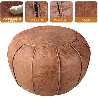 Unstuffed Round Pouffe, Supersoft Handmade Faux Decor Pouf Ottoman Cover, Storage Solution, Foot Rest, Footstool, Pouffe Seat or Balcony Office Indoor(Cognac Brown)