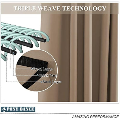 PONY DANCE Blackout Bedroom Curtains with Eyelet - Mocha 54 Inch Drop Thermal Curtains for Small Bay Window Light Blocking Short Privacy Drapes for Basement, Width 52 x Depth 54, 2 Panels