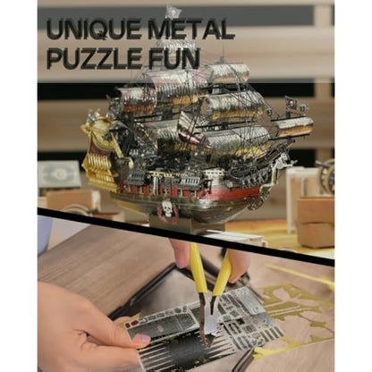 Piececool Metal 3D Puzzle Queen Anne's Revenge with Tool, Pirate Ship Model Kits for Adults to Build, 304 Stainless Steel, Assembly is required, Difficulty level 5