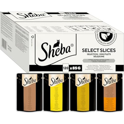 Sheba Select Slices Cat Food Pouch for Adult Cats with Duck, Turkey, Chicken and Poultry in Gravy 120x85g