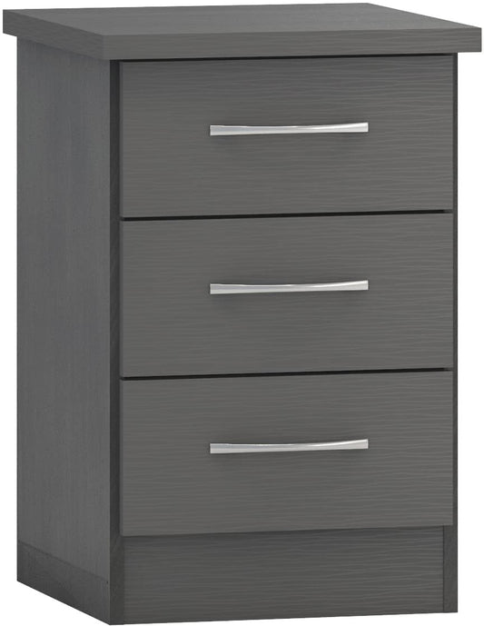Seconique Nevada 3 Drawer Bedside in 3D Effect Grey