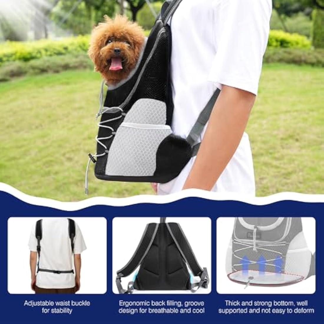 Pawaboo Pet Dog Carrier Backpack, Puppy Dog Travel Carrier Front Pack for Small Medium Dogs Cats, Adjustable Breathable Dog Carrying Backpack with Safety Strips for Hiking Travel Outdoors, Black M