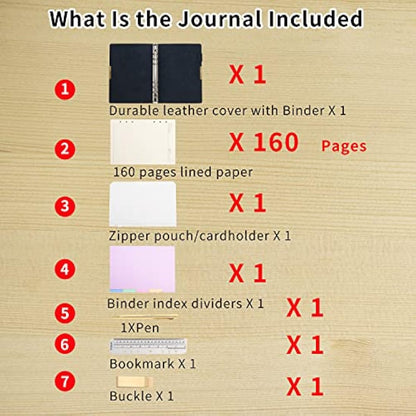 WONDERPOOL A6 Leather Diary Lined Paper Notebook & Pen - Refillable 6 Ring Binder Writing Spiral Journal for Office Travel Work and Plan Agenda (b-Purple, A6)