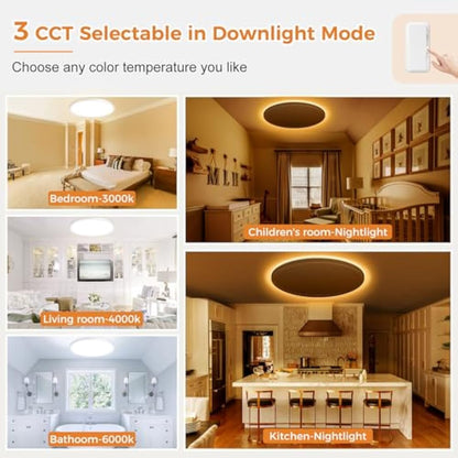 slochi 40CM Dimmable Ceiling Light, 36W LED Ceiling Light with Remote Control, 3000-6500K Color Changing, Nightlight 1800k, Flat Round Flush Ceiling Lighting for Living Room Kitchen Bedroom, White