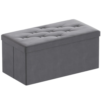 BRIAN & DANY Ottoman Storage Box Velvet Foldable Storage Ottoman Bench with Highly Elastic Sponge Filling for Living Room, 80 x 40 x 40 cm, Gray