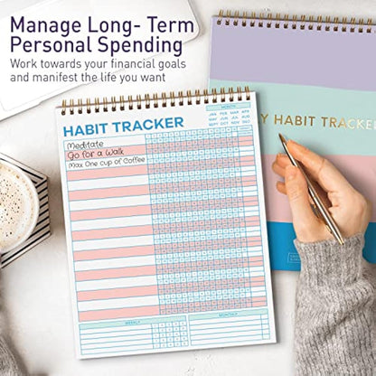 S&O Striped Habit Tracker Calendar - 24 Month Daily task Journal - Undated Routine Planner with Personalized Goal Chart for Health, Fitness & Finance - Weekly Chore Chart for Adults