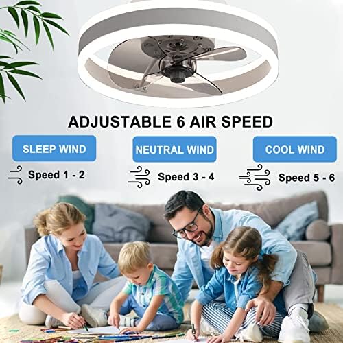 LED Ceiling Fans with Lights Reversible Remote, 6 Speeds Modern Bedroom Fan Ceiling Light Quiet Dimmable Small Ceiling Fan Light for Living Room, Black 40CM